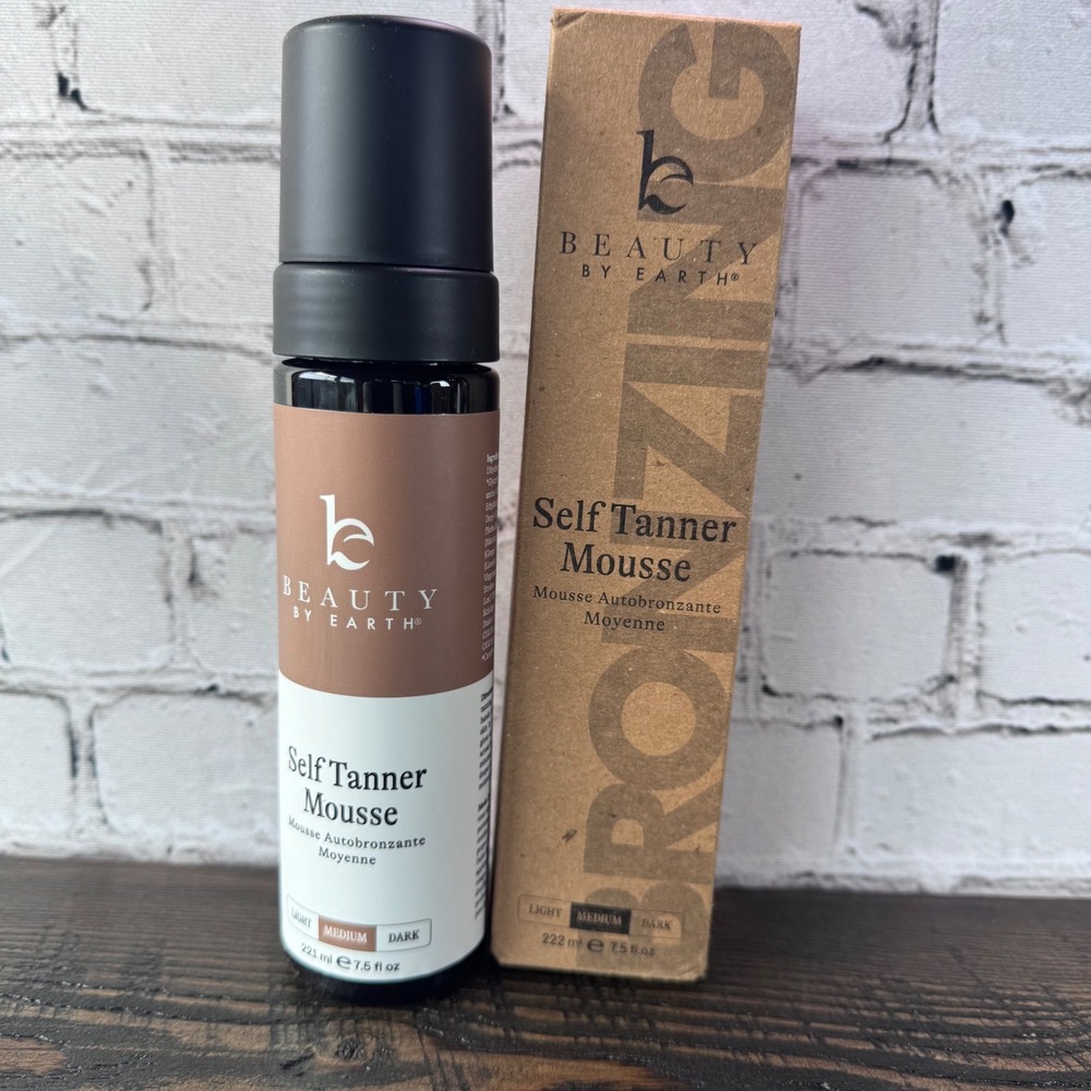 Beauty by Earth Self Tanner Mousse Medium 7.5oz Brown Natural Glow Vegan Foam